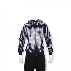 stripe zipper hoody jacket for women